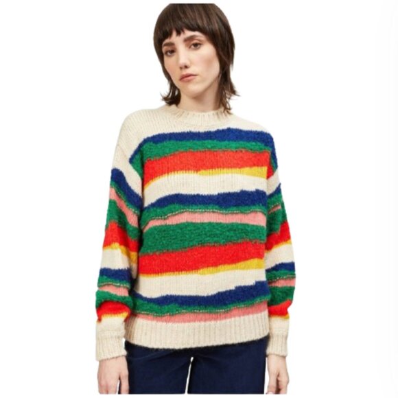 Anthropologie Ottod'Ame Stripe Sweater Womens 6 Medium 42 Blue Orange Crew Neck - Picture 12 of 13